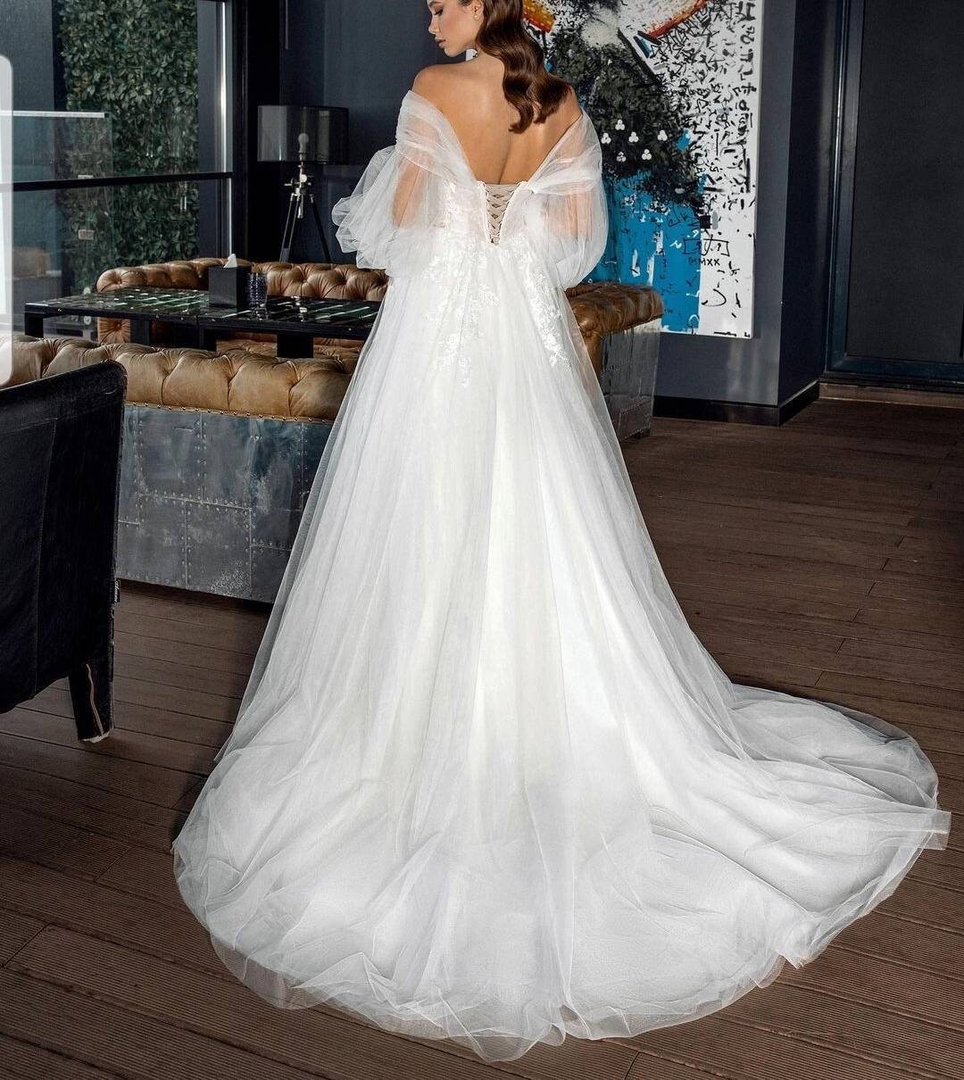 Manches Bouffantes Amovibles Pour Robe De Mariée - En Polyester Blanc, Accessoire Détaillé Mariage