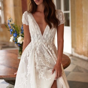 Glitter wedding dress, short sleeves bridal gown , ball gown dress image 2