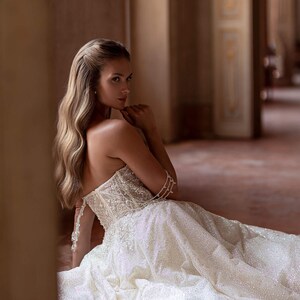 Glitter wedding dress, off shoulder bridal gown , ball gown dress image 5