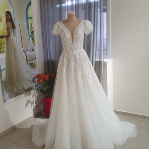 Glitter wedding dress, short sleeves bridal gown , ball gown dress image 3