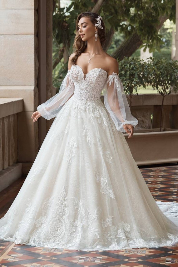 Detachable lace sleeves for wedding clearance dress