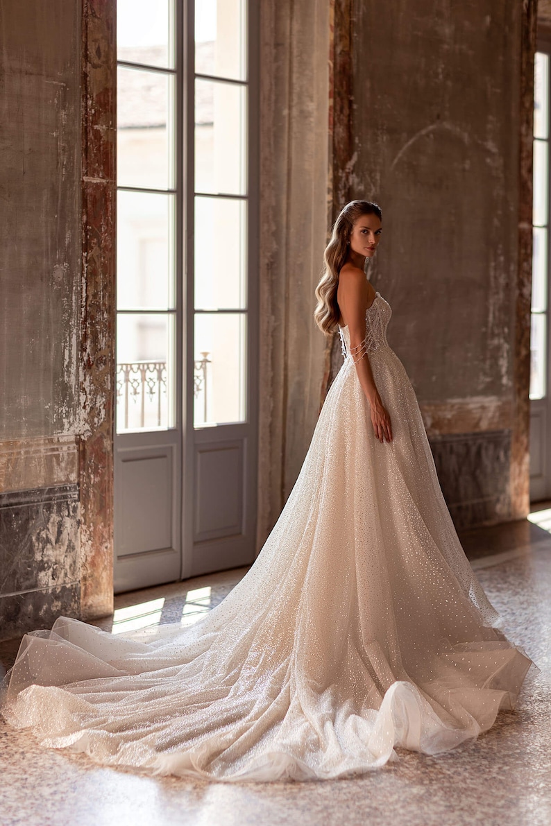 Glitter wedding dress, off shoulder bridal gown , ball gown dress image 3