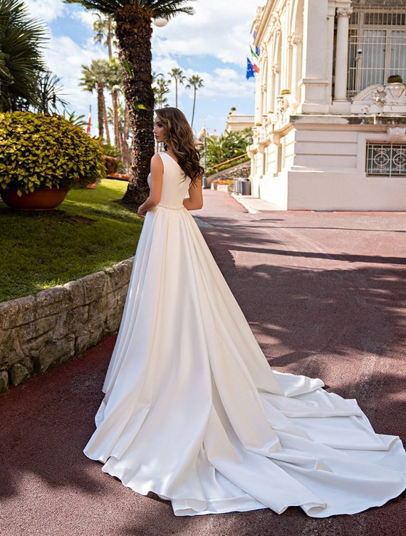 Mermaid Wedding Dress, High Slit Wedding Dress, One Shoulder