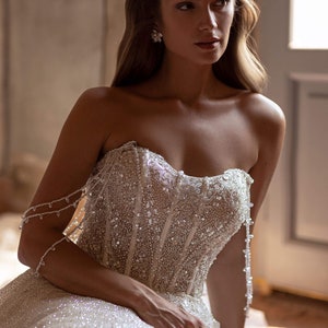 Glitter wedding dress, off shoulder bridal gown , ball gown dress image 4