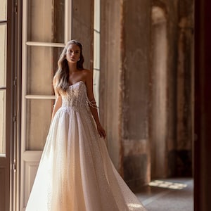 Glitter wedding dress, off shoulder bridal gown , ball gown dress image 2