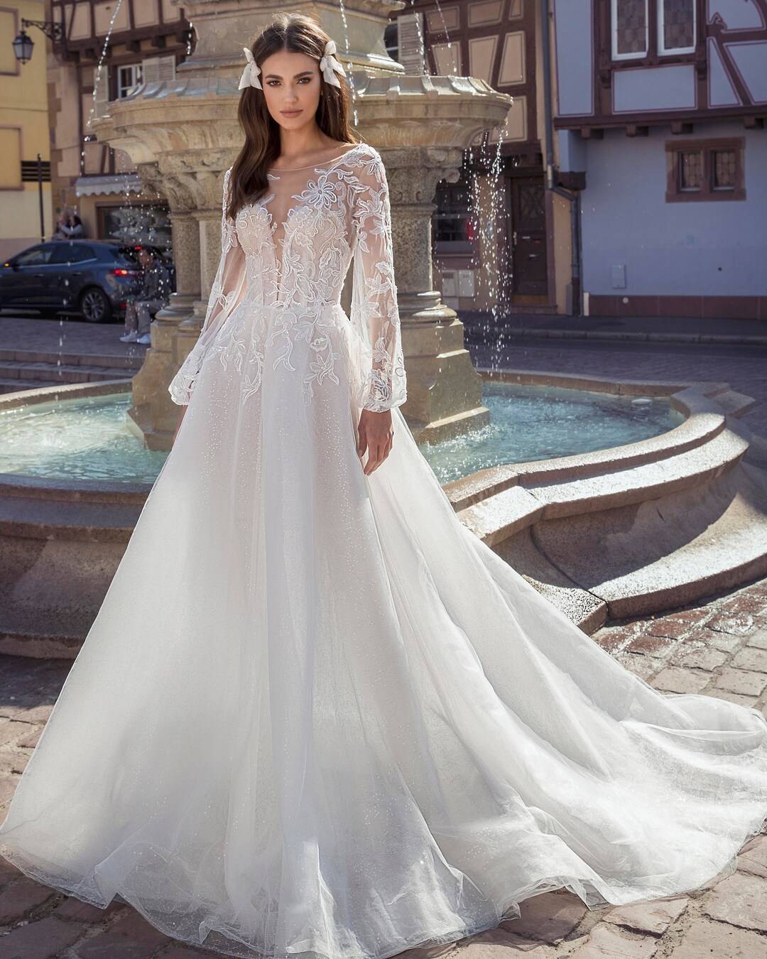 Bohemian Wedding Dress Long Sleeve Wedding Dress Glitter Etsy