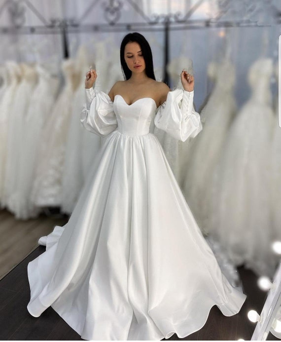15441# Real Photos Simple But Elegant Strapless Sweep Train Satin Mermaid Wedding  Dress Bride Gown For Women HIgh Quality - AliExpress