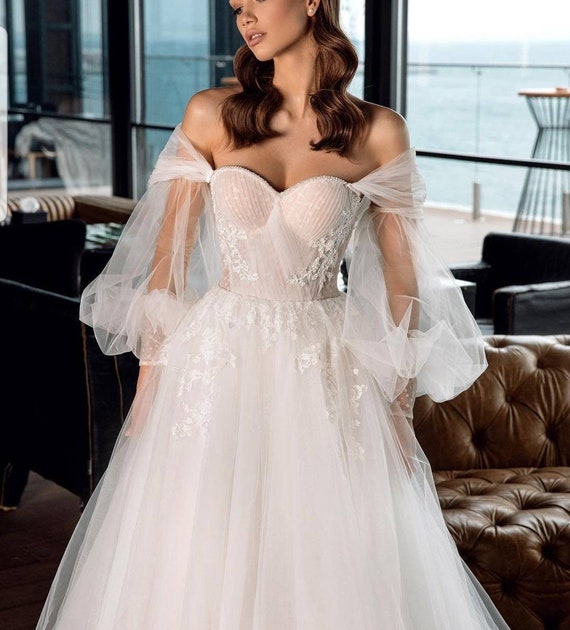 Detachable Bridal Sleeves, Tulle Puff Removable Sleeves for