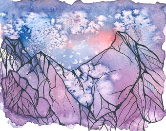 Purple mountain: watercolor print