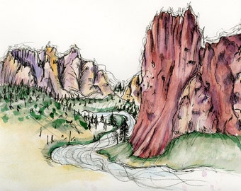 Smith Rock, Oregon: watercolor print