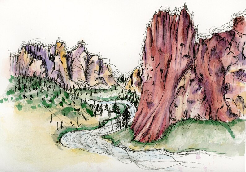 Smith Rocks Artwork Smith Rock, Oregon: Watercolor Print - Etsy