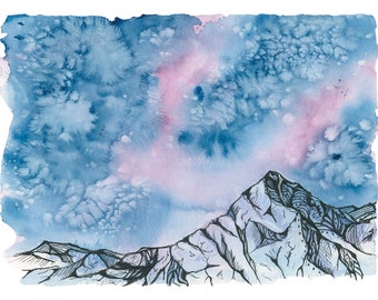 Mountain Nightscape: Watercolor print