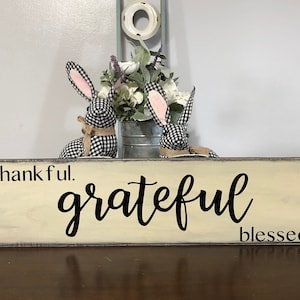 Thankful Grateful Blessed Real Wood Sign *Customizable* Farmhouse Country Rustic Home Decor Wall Hanging