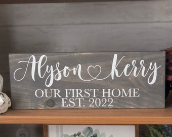 New Home Sign Couples Name Our First Home and Established Date Heart *Customizable* Farmhouse Country Rustic Decor Forever Personalized Sign