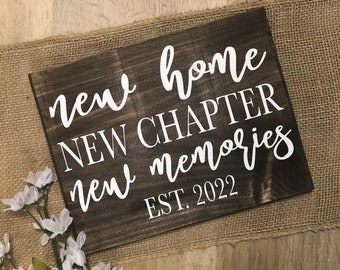 Nuevo hogar casa calentamiento signo de madera real "Nuevo hogar Nuevo capítulo Nuevos recuerdos" Fecha establecida *Personalizable* Decoración personalizada de la granja