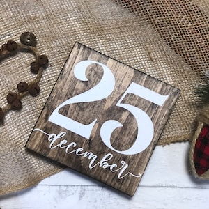 Plaque de Noël en bois rustique : décoration de ferme « 25 décembre »