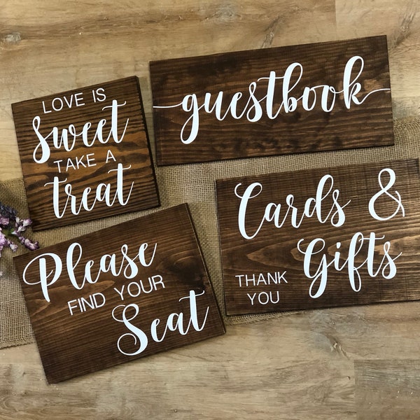 Wedding Real Wood Sign Bundle Guestbook/Please Find Your Seat/Cards & Gifts/Love Is Sweet Farm Country Rustic Wedding Table Decor Dessert