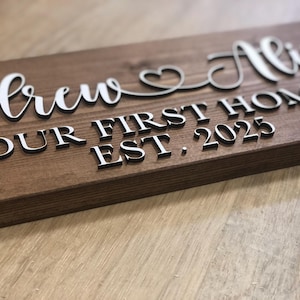 New Home Sign Couples Name Our First Home and Established Date Heart *Customizable* Farmhouse Country Rustic Decor Forever Personalized Sign image 8