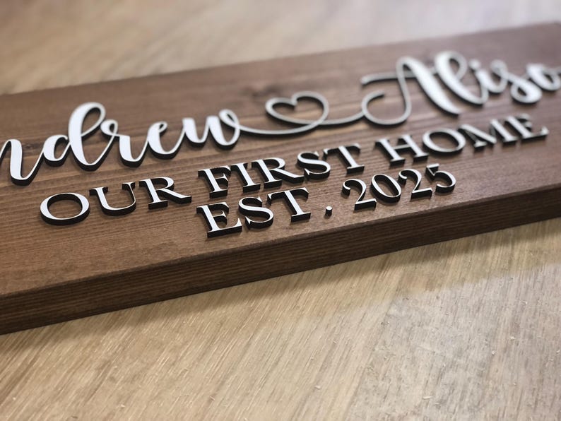 New Home Sign Couples Name Our First Home and Established Date Heart *Customizable* Farmhouse Country Rustic Decor Forever Personalized Sign image 8