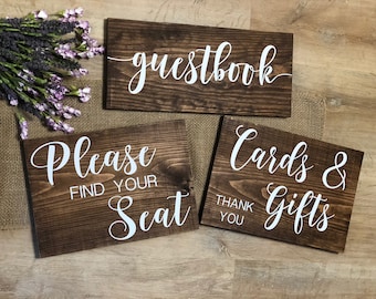 Rustic Wedding Wood Sign Bundle: Guestbook, Cards & Gifts, Seating
