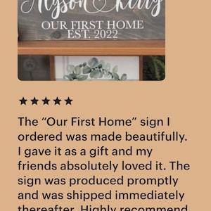 New Home Sign Couples Name Our First Home and Established Date Heart *Customizable* Farmhouse Country Rustic Decor Forever Personalized Sign image 16
