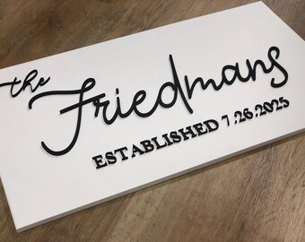Last Name Personalized Wood Sign 3D Decor Wedding Gift Housewarming First Home