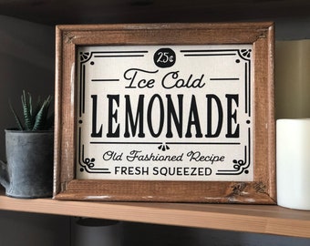 Framed Summer Decor "Ice Cold Lemonade Old Fashioned Recipe Fresh Squeezed" Country Rustic Farmhouse Sign *Customizable* Home Decor