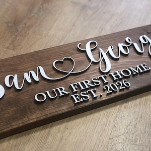 New Home Sign Couples Name Our First Home and Established Date Heart *Customizable* Farmhouse Country Rustic Decor Forever Personalized Sign image 4