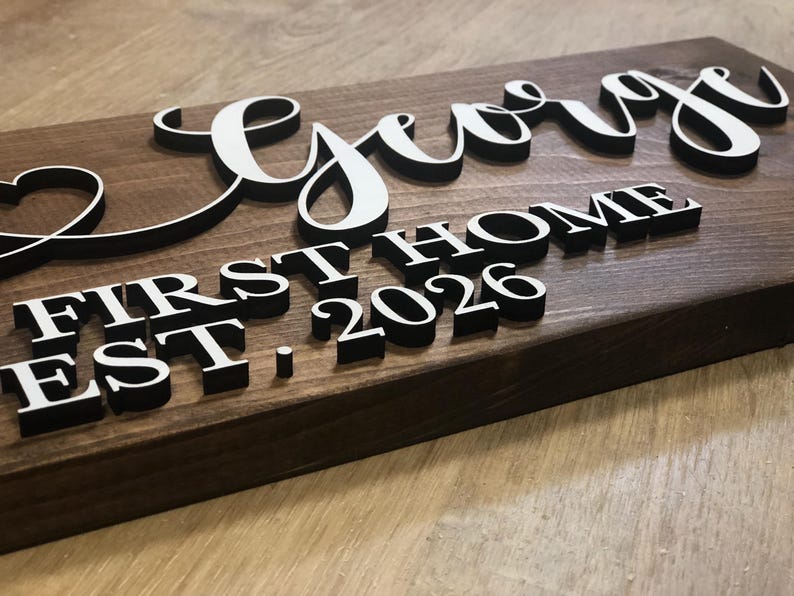 New Home Sign Couples Name Our First Home and Established Date Heart *Customizable* Farmhouse Country Rustic Decor Forever Personalized Sign image 5