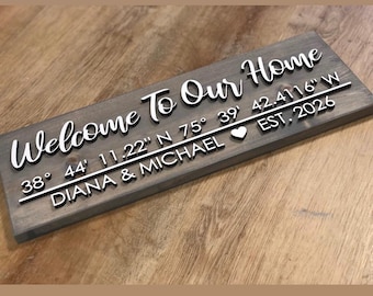 New Home 3D House Warming Sign Our First Home with GPS Coordinates-Couple's Names-Established Date *Customizable* Realtor Closing Gift Decor