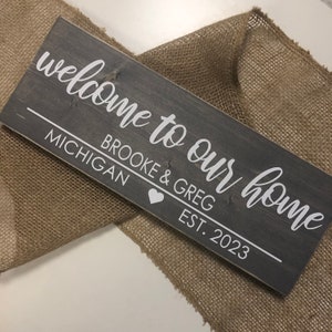 New Home Sign Personalized Couples Names Address and Established Date "Welcome to our Home" Housewarming Realtor Gift Rustic Decor First