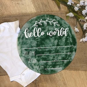 Baby Birth Announcement Disc &quot;Hello World&quot; Name Reveal Acrylic Round Newborn Photo Prop Gift Newborn New Mom Disks Date Time Weight Length