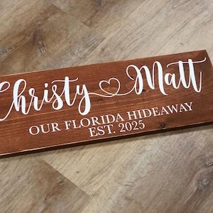 New Home Sign Couples Name Our First Home and Established Date Heart *Customizable* Farmhouse Country Rustic Decor Forever Personalized Sign image 14