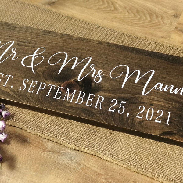 Wedding Sweet Heart Table Sign "Mr & Mrs" with Est Wedding Date Personalized Customizable Rustic Country Decor Farm Reception Wedding Sign