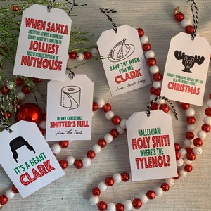 Etiquetas de regalo, regalos de Navidad, inspiración para las vacaciones de Navidad, National Lampoon, Shitter's Full