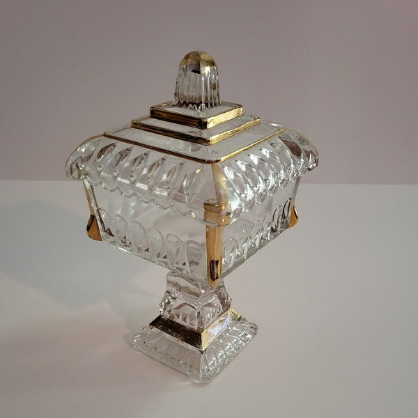 Jeanette Glass Clear and Gold Large Wedding Box / Candy Dish