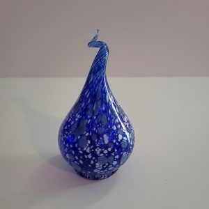 Handblown Blue Teardrop Glass Hallow Light Paperweight with Twisted Top