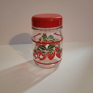 Vintage Anchor Hocking MCM Glass Jar with Strawberry Design