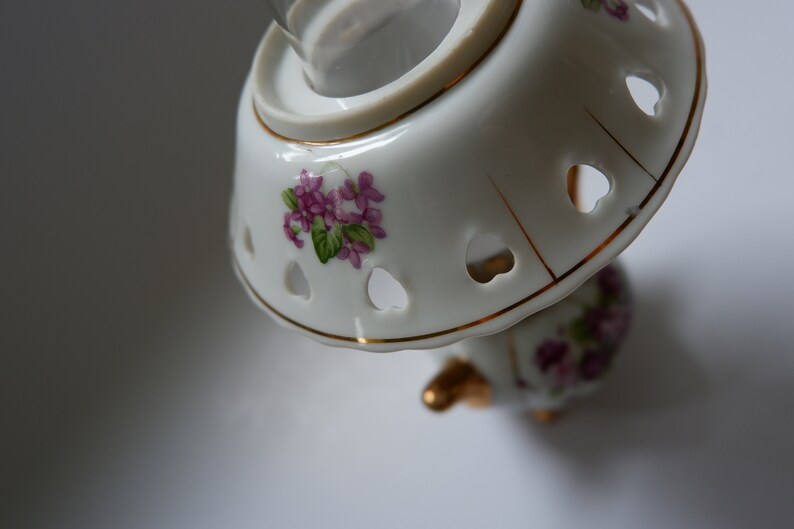Ceramic Miniature Oil Lamp Ucagco Japan Ceramics Purple Flowers and Gold Trim