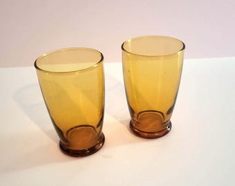 Vintage Amber Juice Glasses / Set of Two (2)