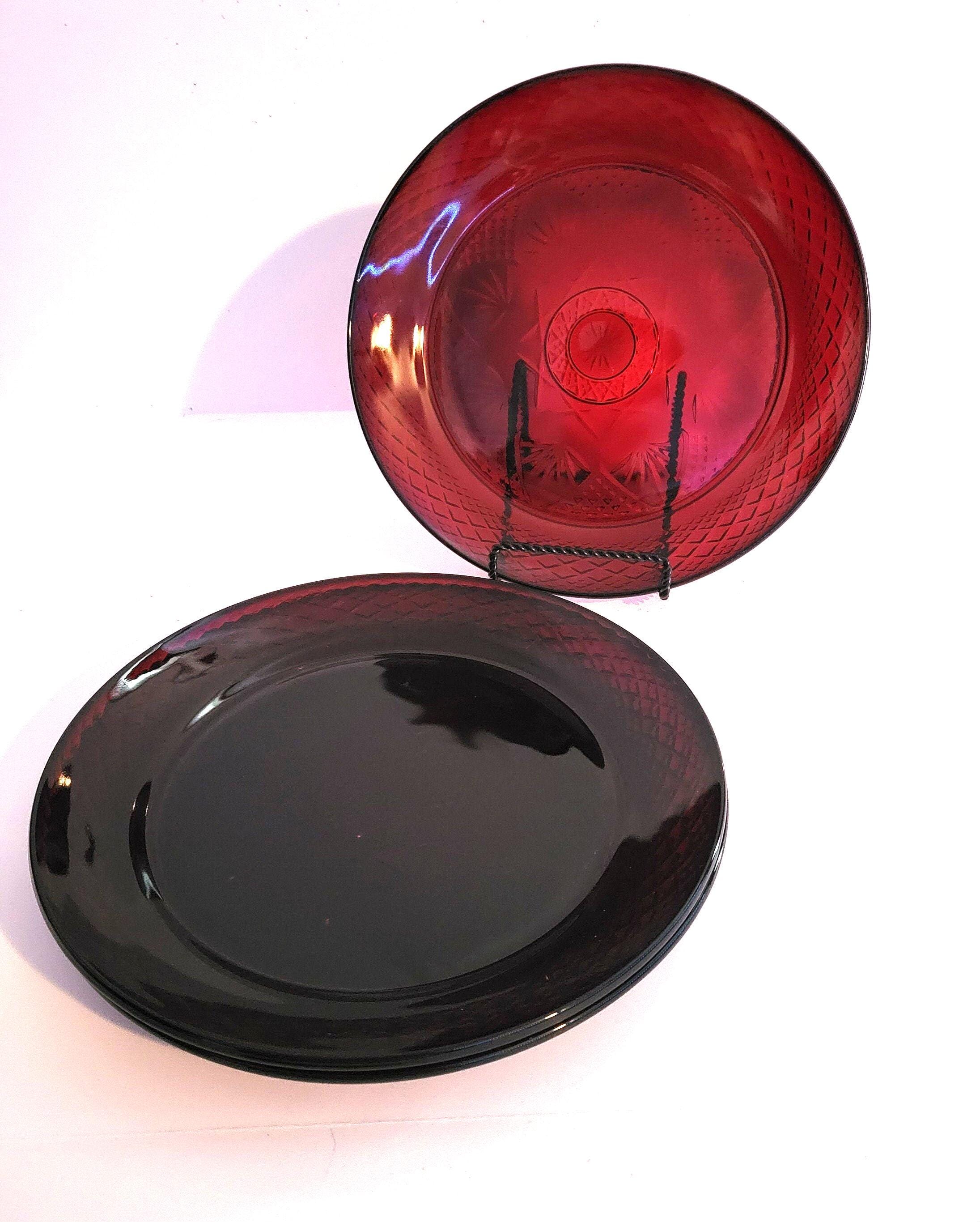Ruby Red Luminarc Cristal D'Arques Glass Dinner Plates / Set of Three (3)