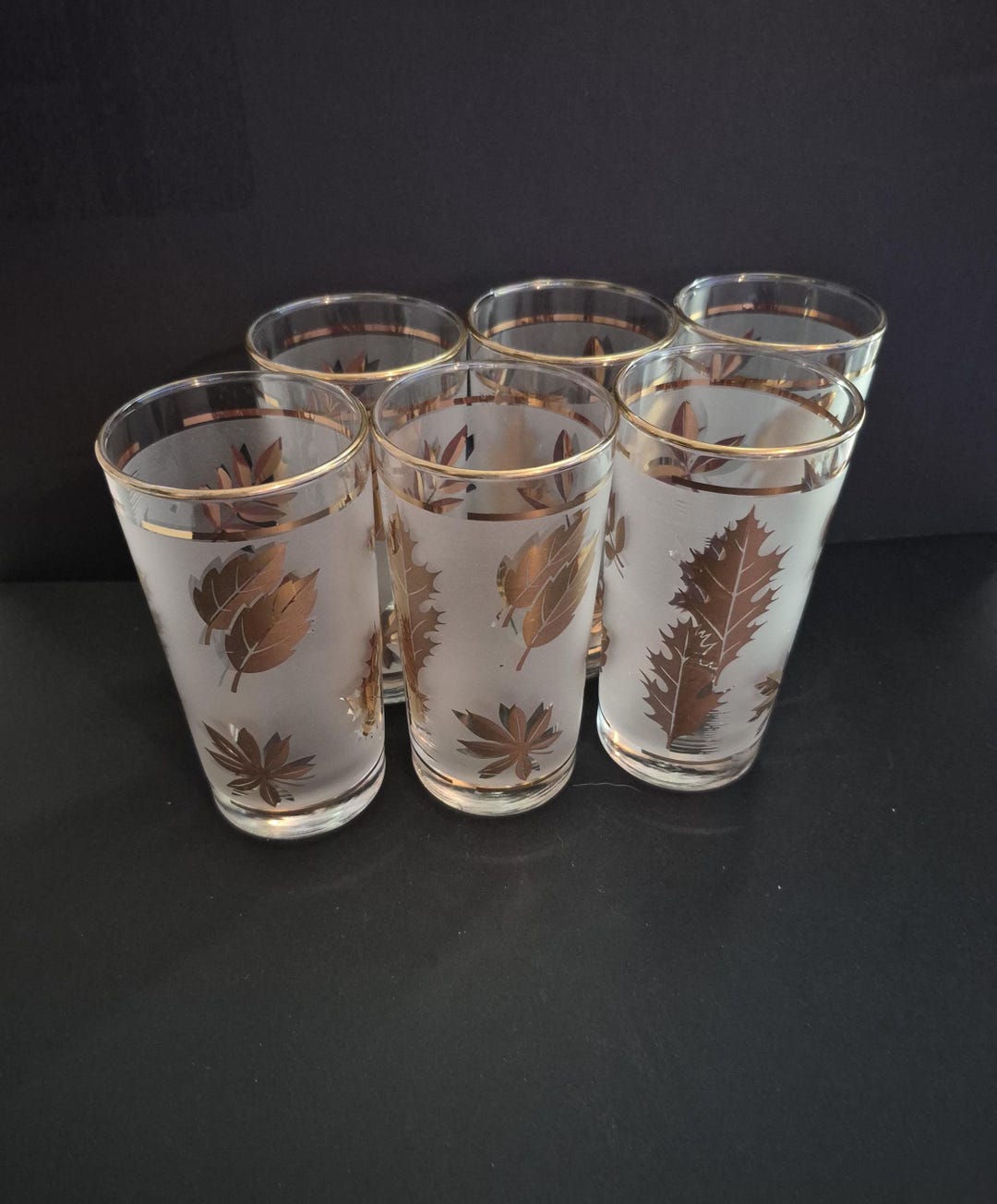 Gold Rimmed Libbey High Ball 24k Gold Leaf and Frosted Glasses / Set of ...