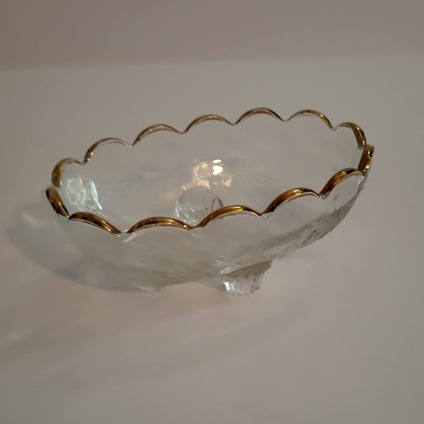 Jeanette Four Footed Clear and Gold Glass Bowl