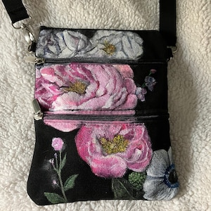 Custom handpainted canvas crossbody bag
