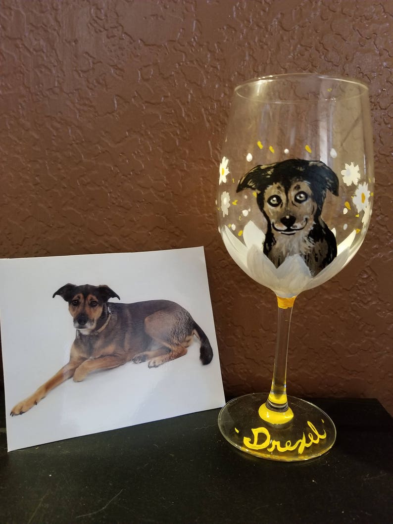 PET PORTRAIT Wine Glasses Custom Hand Painted image 1