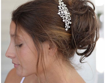 Art Deco hair comb, silver hair comb, crystal bridal hair accessories