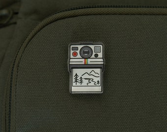 Outdoor Photographer Acrylic Camera Pin | Backpack, Hike, Travel, Exploring Nature, Mountain, Vintage film, Gift, Jacket, Shirt, Hat