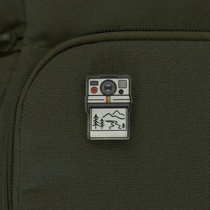 Outdoor Photographer Acrylic Camera Pin | Backpack, Hike, Travel, Exploring Nature, Mountain, Vintage film, Gift, Jacket, Shirt, Hat