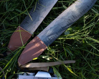 Silent Summit Camera Strap - Blue-to-Gray Mountains and Forest Gradient Printed Design | Comfortable Brown Backing, Vegan Leather, Crossbody
