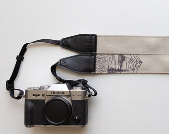 Ink MT Flower Black Camera Strap Design - Black Vegan Leather | Photography Accessories | Wildflowers | Floral | Mountain Landscape | Nature
